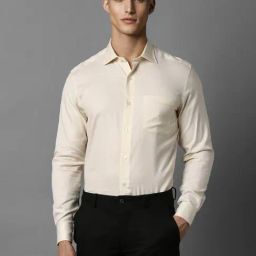 Louis Philippe Cream Cotton Regular Fit Texture Shirt-image-12