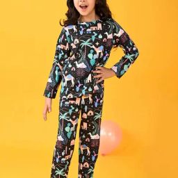 Anthrilo Girls Black & Blue Printed Full Sleeves Night Suits-image-42