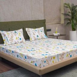 Urban Space Serene Blue Cotton 200 TC King Fitted Bedsheet With Pillow Covers-picture-38