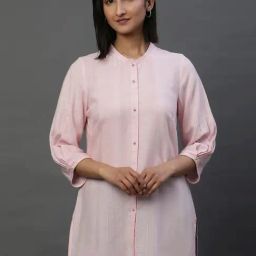 Aurelia Pink Woven Pattern Straight Short Kurti-picture-5