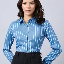 Style Quotient Blue Striped Formal Shirt-image-70