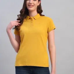 Cantabil Mustard Regular Fit Solid Polo T-Shirt-picture-1