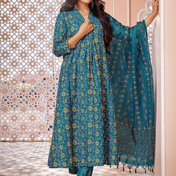 Royal Export Floral Printed Anarkali Kurta with Trousers & Dupatta-picture-56