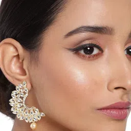 Anouk Gold Plated Rhinestone Studded Drop Earrings-image-14