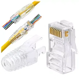 FEDUS RJ45 Cat6 Pass-Through Connectors and Strain Relief Boots ‎Transparent (Pack of 50 Pcs)-37