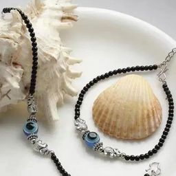QNAM Set Of 2 Silver-Plated Artificial Beads Anklet image 3