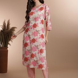 PHYSIL Women Floral Printed Regular Pure Cotton Kurta with Trousers-48