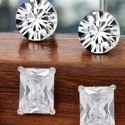 fabula Men Set of 2 Cubic Zirconia Studded Round & Square Shaped Studs-46