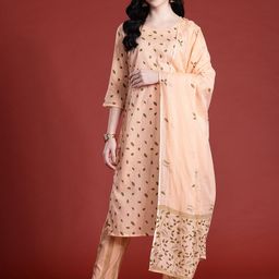 Anouk Floral Printed Regular Pure Cotton Kurta with Trousers & With Dupatta image 4