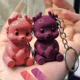 Adbeni Set Of 2 Cartoon Keychain Cute Glossy Lip Gloss- 5 ml Each- Peach- Pink-89