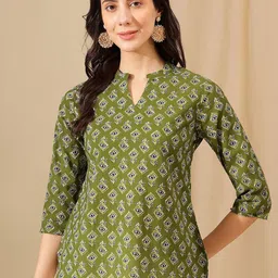 KALINI Floral Print Mandarin Collar Cotton Top-image-57