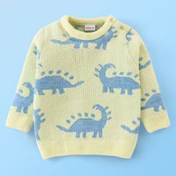 Babyhug Acrylic Full Sleeves Sweater With Dino Print - Yellow-image-88