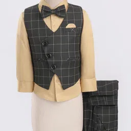 Robo Fry Woven Full Sleeves Checkered Party Suit with Bow Tie - Green & Beige-picture-46