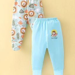 OHMS Single Jersey Knit Bootie Leggings Lion Print Pack of 2 - Green & Blue-9
