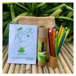 Sow and Grow Jute Bag Collection Plantable Diary andPlantable Pencil Combo in a Reusable Stationary Box - Pack of 13-17