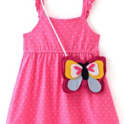 Babyhug Cotton Jersey Frill Sleeves Polka Dot Print Frock with Butterfly  Shaped Sling - Pink-image-74