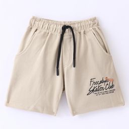 Smarty Boys Shorts Premium Lycra Loop Knit Knee Length Shorts Text Print - Beige-picture-9