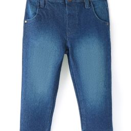 Babyhug Cotton Knit Full Length Denim Washed Jeans with Stretch Solid Colour - Dark Blue-image-54