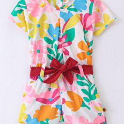 Dew Drops Woven Half Sleeves Floral Printed Jumpsuit - White-image-19