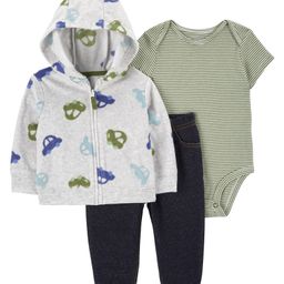 Carter's Baby Car 3-Piece Fleece Cardigan Set with Car Print - Grey & Light Green-image-61