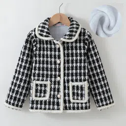 Kookie Kids Full Sleeves Collar Neck Jacket With Checks Design - Black-picture-27