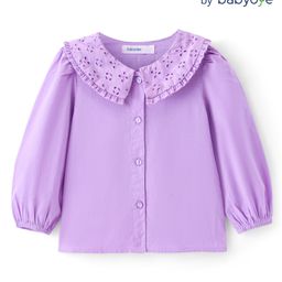 Babyoye Cotton Woven Full Sleeves Top With Schiffli Collar - Lavender-image-4