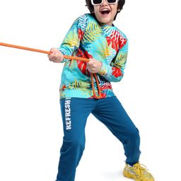 Ollington St. 100% Cotton Knit Full Sleeves Sweatshirt & Joggers Set With Tropical Theme Print - Multicolor-picture-42