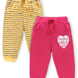 Doodle Poodle Single Jersey Knit Full Length Lounge Pant with Heart & Text Print Pack of 2 - Pink & Yellow-image-61