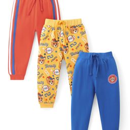 Babyhug Cotton Single Jersey Knit Full Length Bear & Text Printed Lounge Pant - Red Blue & Yellow-image-6