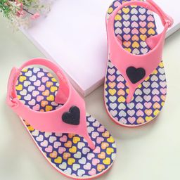 Babyoye Flip Flops with Velcro Closure & Heart Print - Pink-image-8