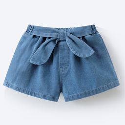 Mark & Mia Solid Washed Denim Shorts With Bow Applique - Blue-image-12