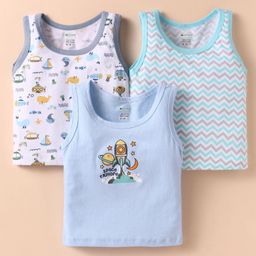 OHMS Single Jersey Knit Sleeveless Vests with Stripes Nautical & Space Theme Print Pack of 3 - White & Light Blue-image-21