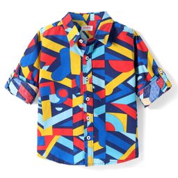 Babyhug Cotton Woven Full Sleeves Abstract Printed Shirt - Navy Blue-image-61
