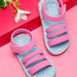 ONYC Floral Designed Velcro Closure Sandals - Sky Blue & Pink-image-12
