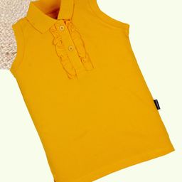 Kiddopanti Cotton Sleeveless Frill Detailed Solid Polo Tee - Yellow-image-92