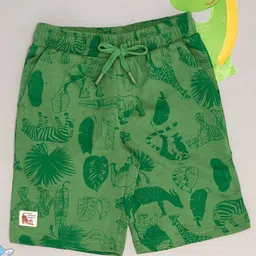 Pantaloons Junior Leaves Printed Shorts - Stone Green-picture-11