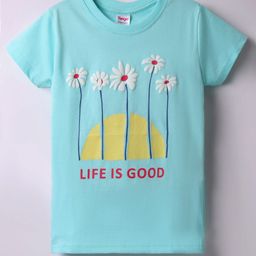 Tango Single Jersey Knit Half Sleeves T-Shirt with Floral Print - Aqua Blue-image-42