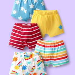 Babyhug 100% Cotton Single Jersey Antibacterial Striped Trunks with Star Print Pack of 5 - Multicolor-image-64