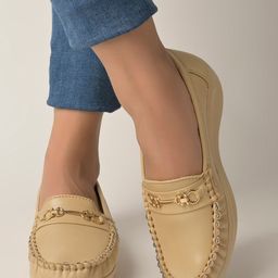 Shoetopia Metal Applique Detailed Loafers - Beige-picture-9