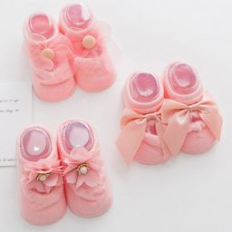 Babymoon Set of 3 Floral & Bow Applique Detailed Socks - Pink-34