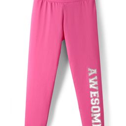 Pine Kids Cotton Knit Full Length Leggings With Stretch & Text Print - Dark Pink-image-48