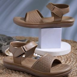 Shoetopia Star Designed Velcro Closure Doctor Sole Sandals - Beige-image-70