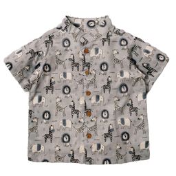 Snowflakes Cotton Woven Half Sleeves Wild Animals Printed Shirt - Grey-image-18