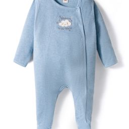 ToffyHouse Waffle Knit Full Sleeves Sleepsuit With Text Embriodery - Light Blue-picture-11