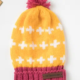The Original Knit Plus Symbol Designed Pom Pom Detailed Handmade Cap - Diameter - 30 Cms - Yellow & Pink-picture-28