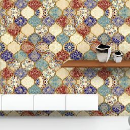 ArtzFolio Printed UV-Resistant Anti-Bacterial Vintage Colorful Patchwork Style Peel & Stick Wallpaper-image-69