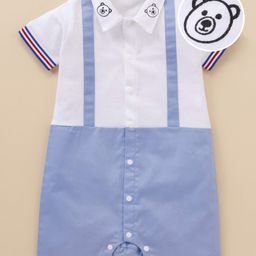 Mark & Mia Knit Half Sleeves Collared Front Open Romper with Panda Print - Light Blue image 2