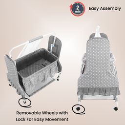 fab n funky Star Printed Folding Cradle with Mosquito Net & Wheels - Grey image 3