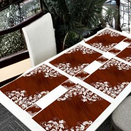 REVEXO 6Pc Brown & White Printed Rectangle Costers & Table Placemats-16