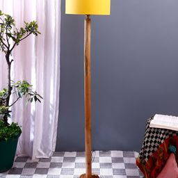 Devansh Yellow & Brown Wooden Cylindrical Shaped FloorLampsWithShade-11